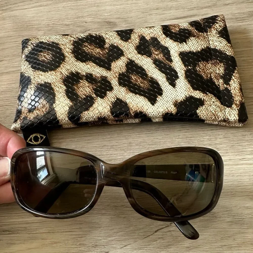 Kate Spade Celeste Sunglasses Golden Tortoise Brown with Leopard Print Sleeve